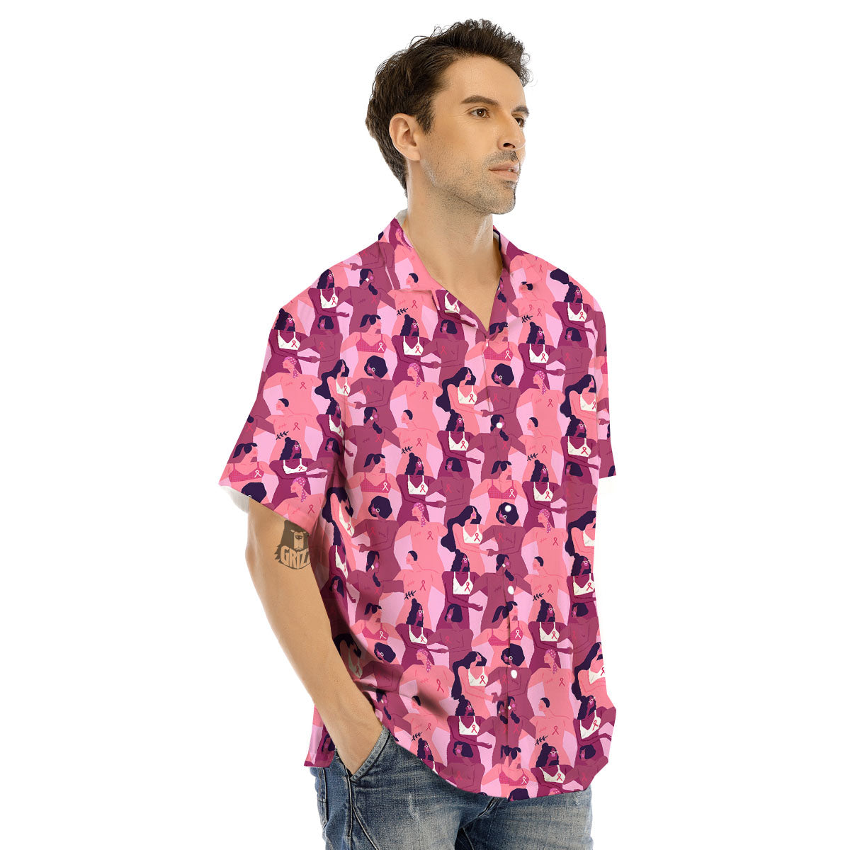 Breast Cancer Pink Print Pattern Men's Hawaiian Shirt-grizzshop
