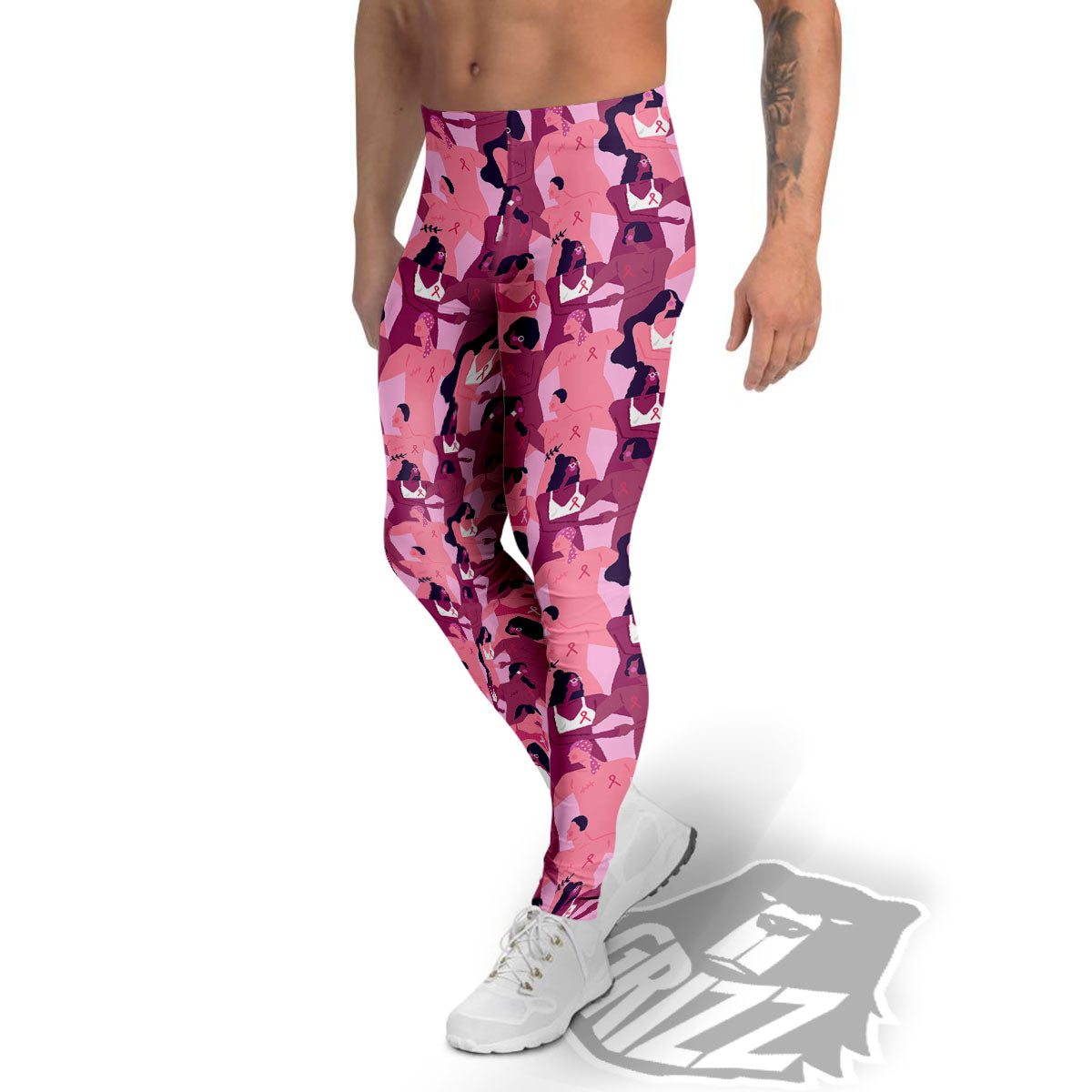 Breast Cancer Pink Print Pattern Men's Leggings-grizzshop