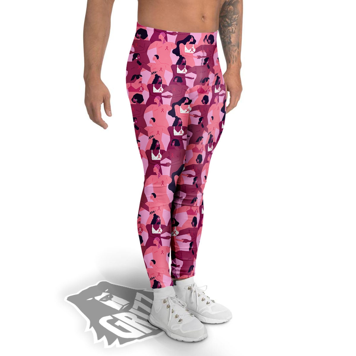 Breast Cancer Pink Print Pattern Men's Leggings-grizzshop
