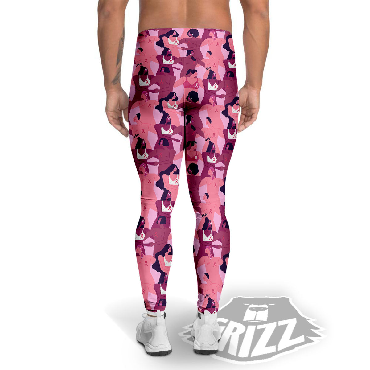 Breast Cancer Pink Print Pattern Men's Leggings-grizzshop