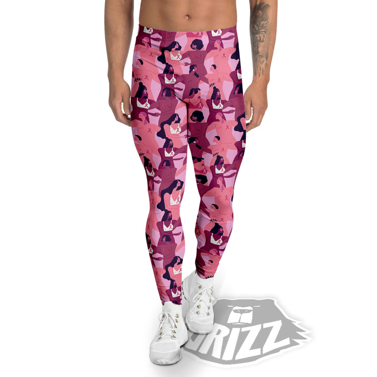 Breast Cancer Pink Print Pattern Men's Leggings-grizzshop
