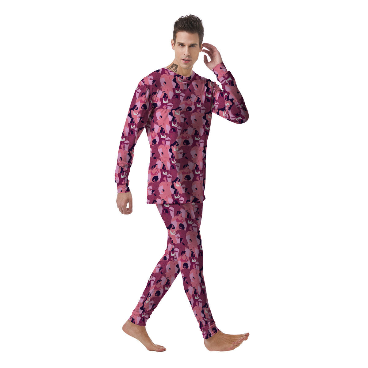 Breast Cancer Pink Print Pattern Men's Pajamas-grizzshop