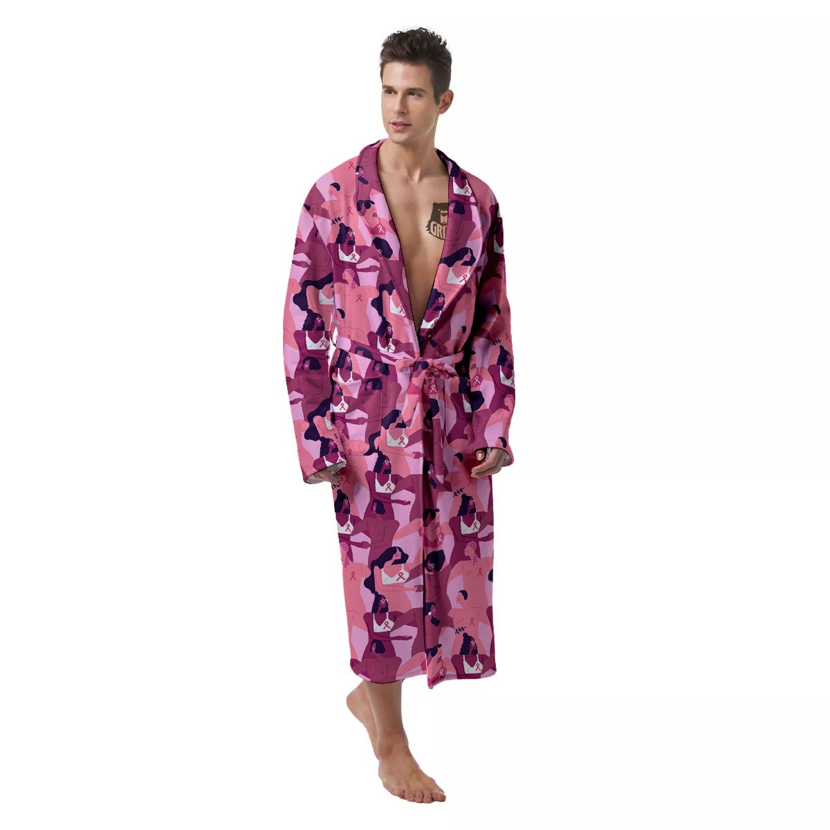 Breast Cancer Pink Print Pattern Men's Robe-grizzshop