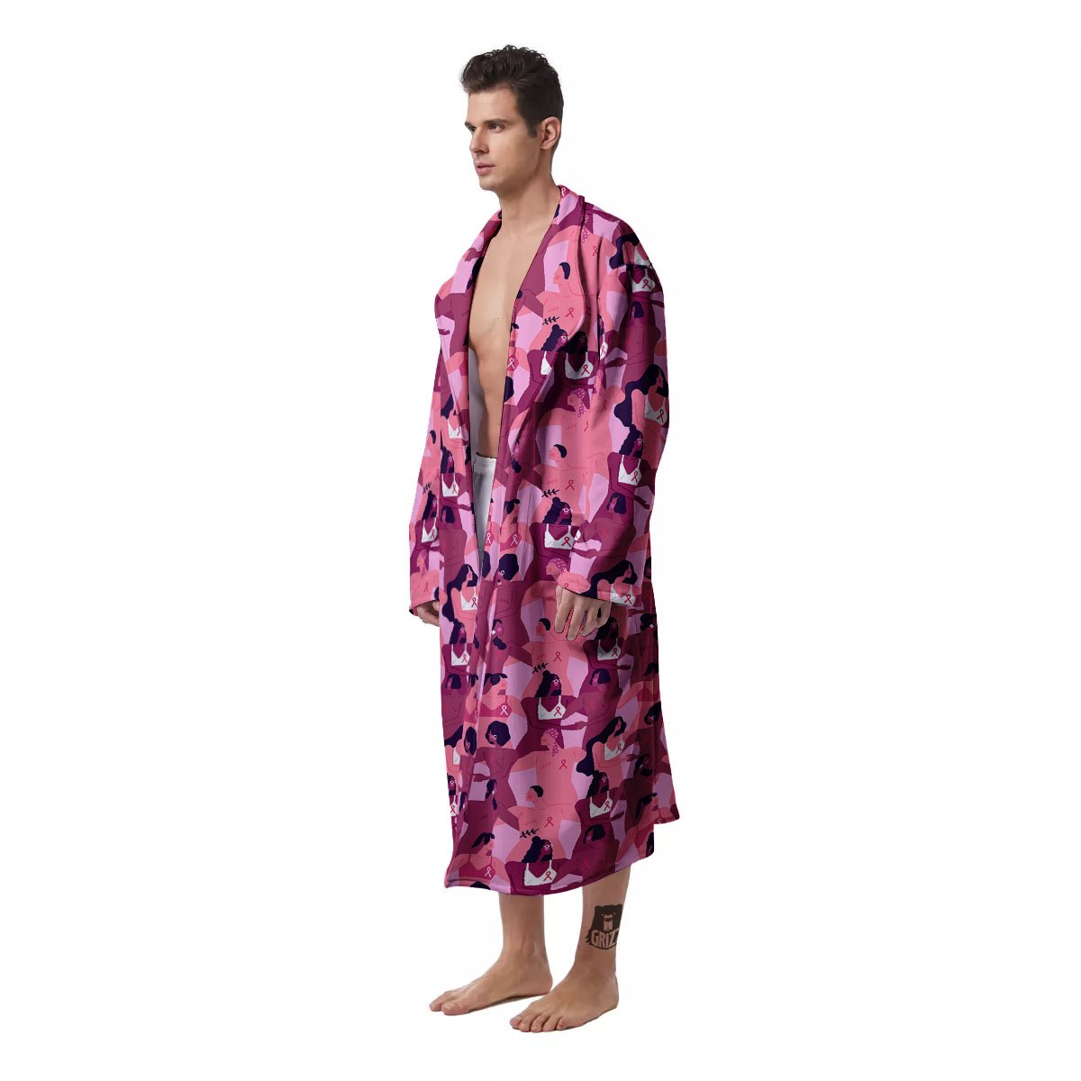 Breast Cancer Pink Print Pattern Men's Robe-grizzshop