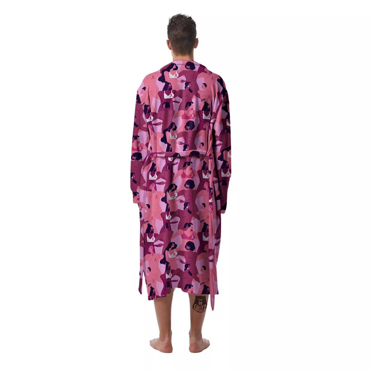 Breast Cancer Pink Print Pattern Men's Robe-grizzshop