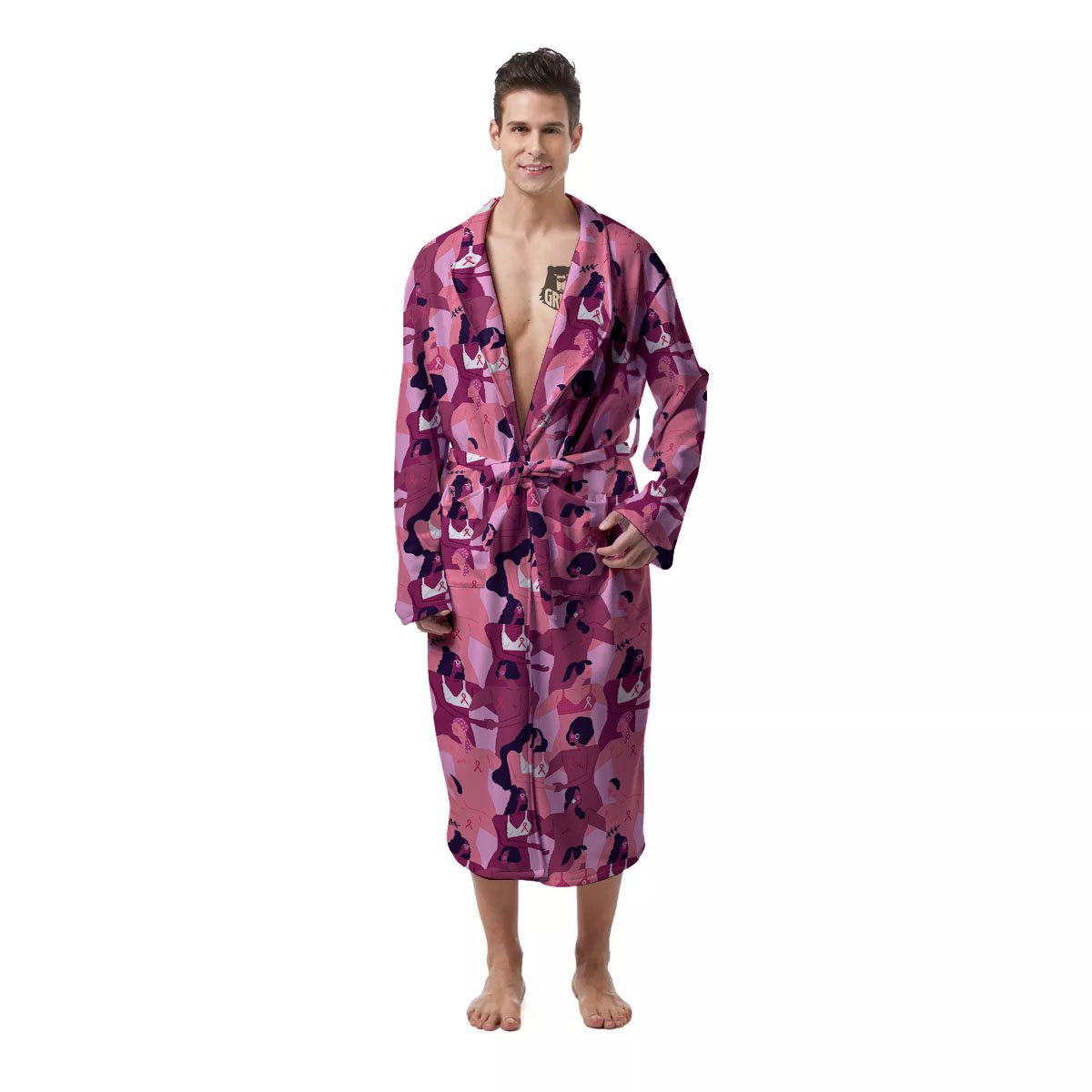 Breast Cancer Pink Print Pattern Men's Robe-grizzshop