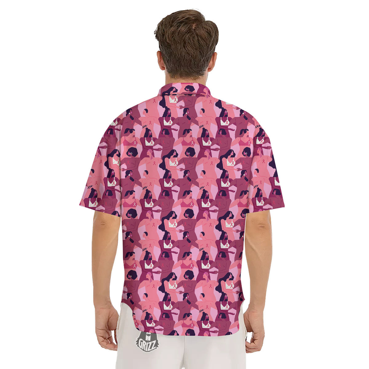 Breast Cancer Pink Print Pattern Men's Short Sleeve Shirts-grizzshop