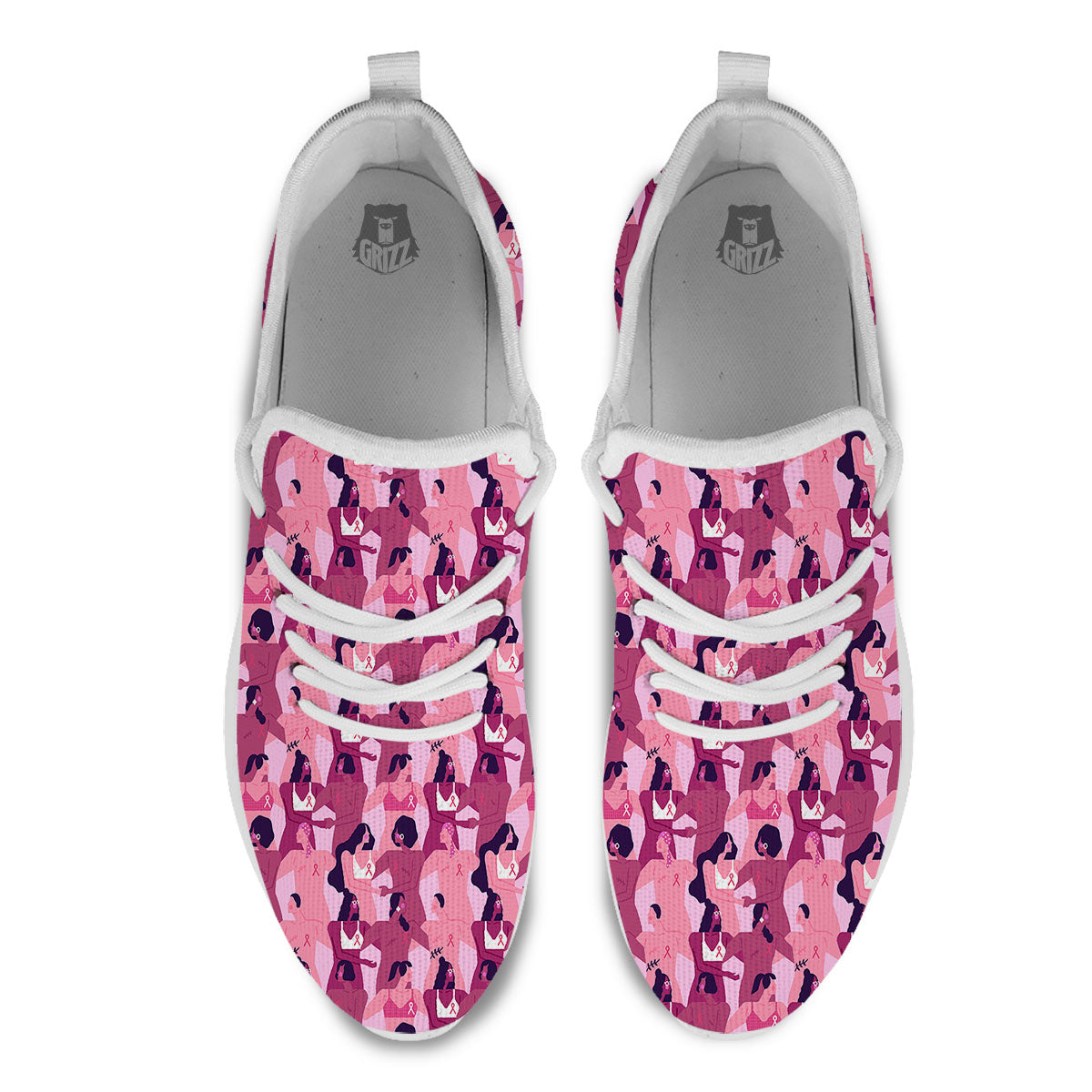 Breast Cancer Pink Print Pattern White Athletic Shoes-grizzshop