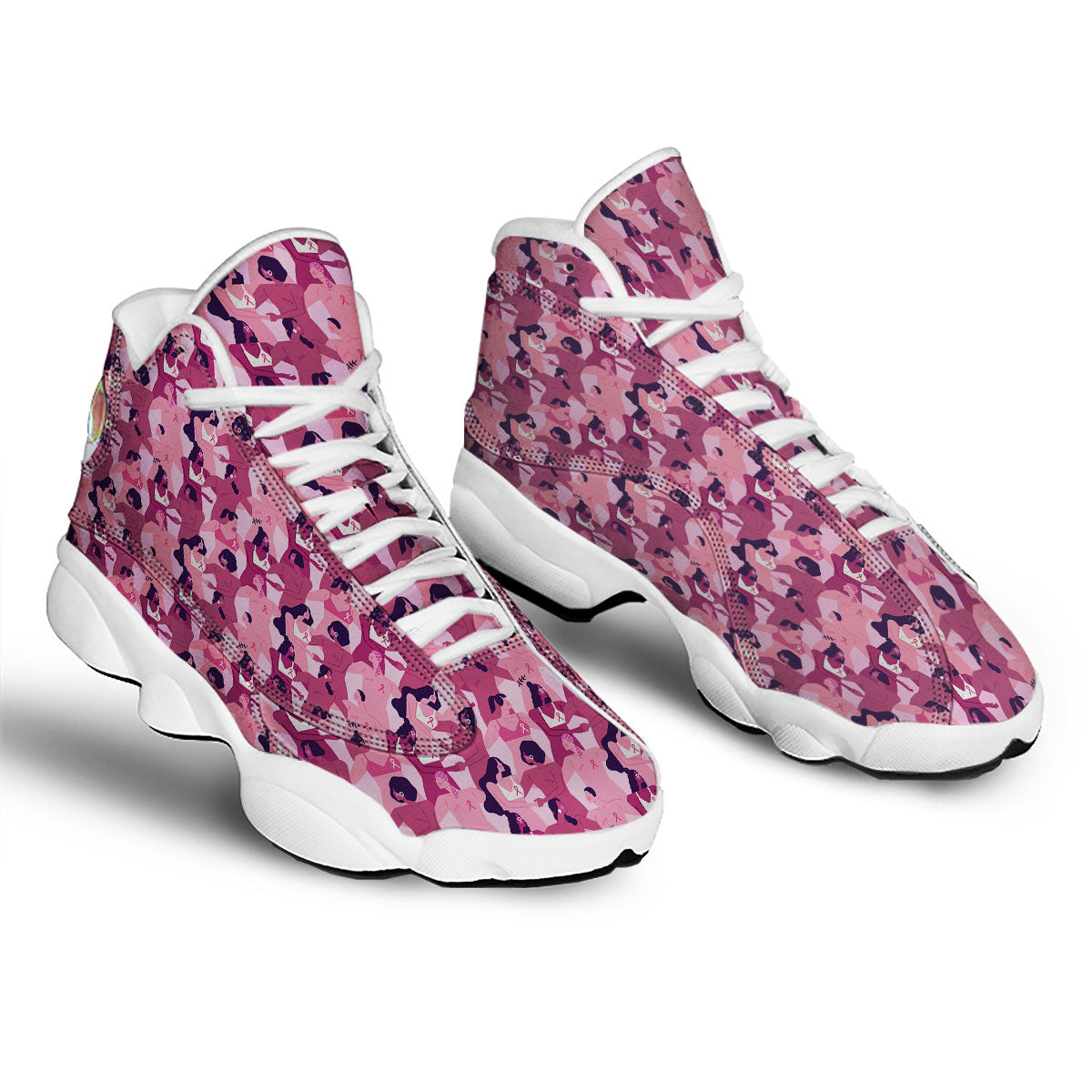 Breast Cancer Pink Print Pattern White Basketball Shoes-grizzshop