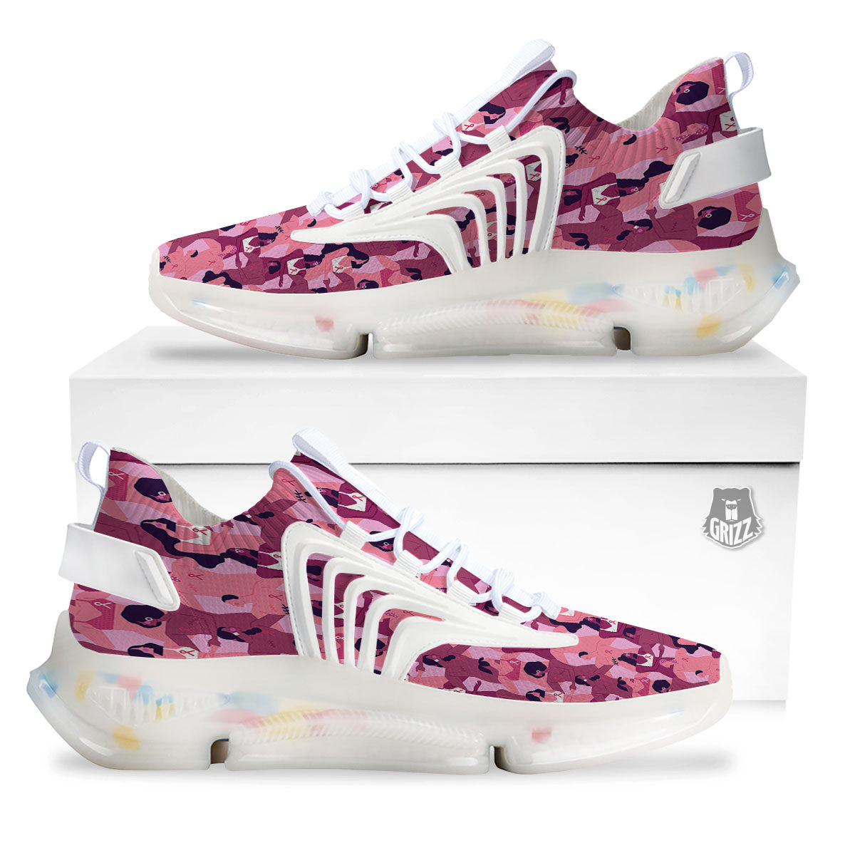 Breast Cancer Pink Print Pattern White Gym Shoes-grizzshop