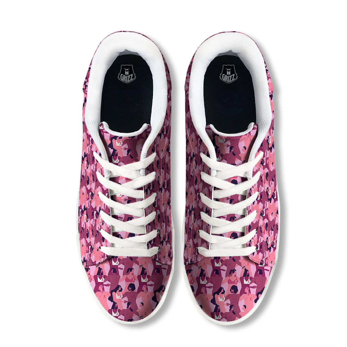 Breast Cancer Pink Print Pattern White Low Top Sneakers-grizzshop