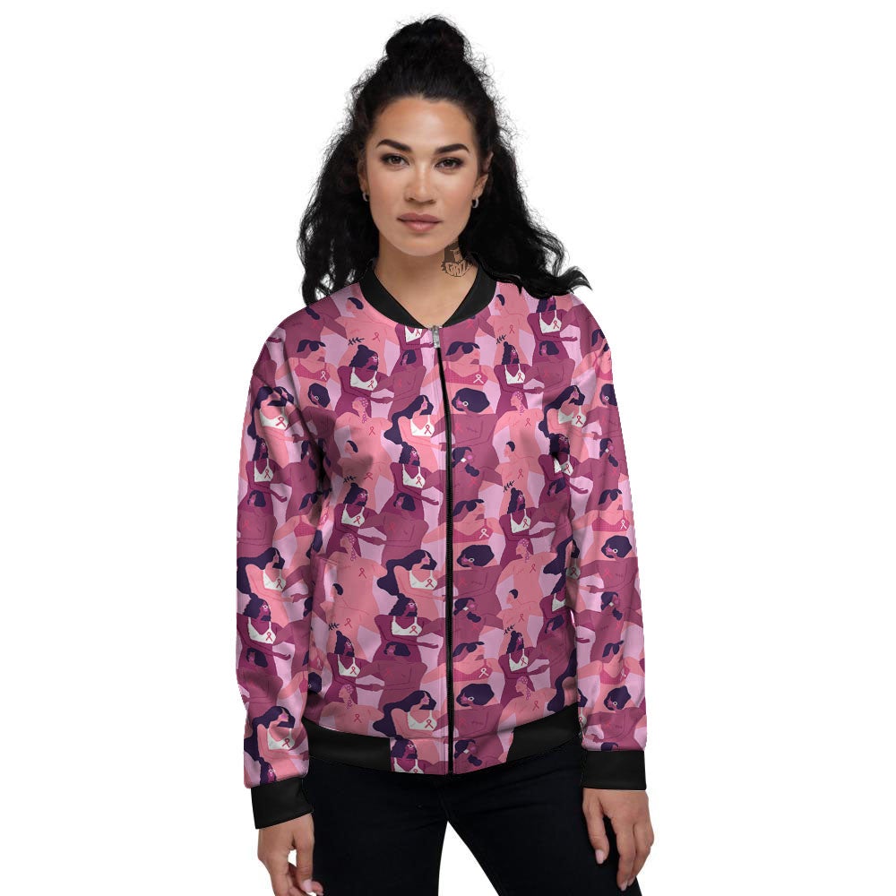 Breast Cancer Pink Print Pattern Women's Bomber Jacket-grizzshop