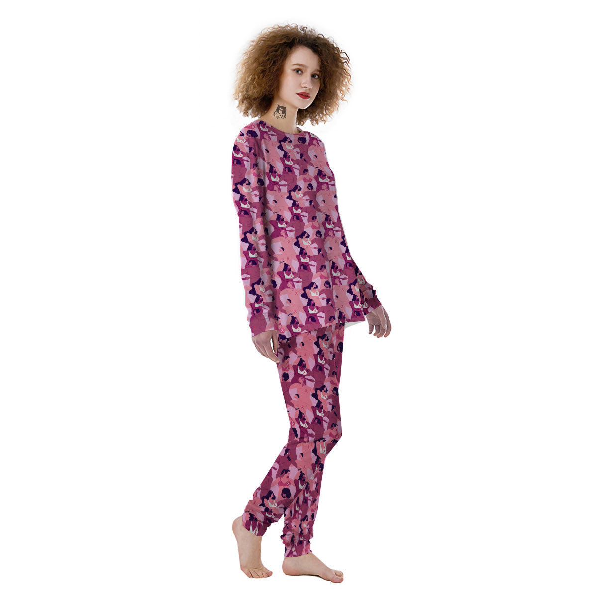 Breast Cancer Pink Print Pattern Women's Pajamas-grizzshop