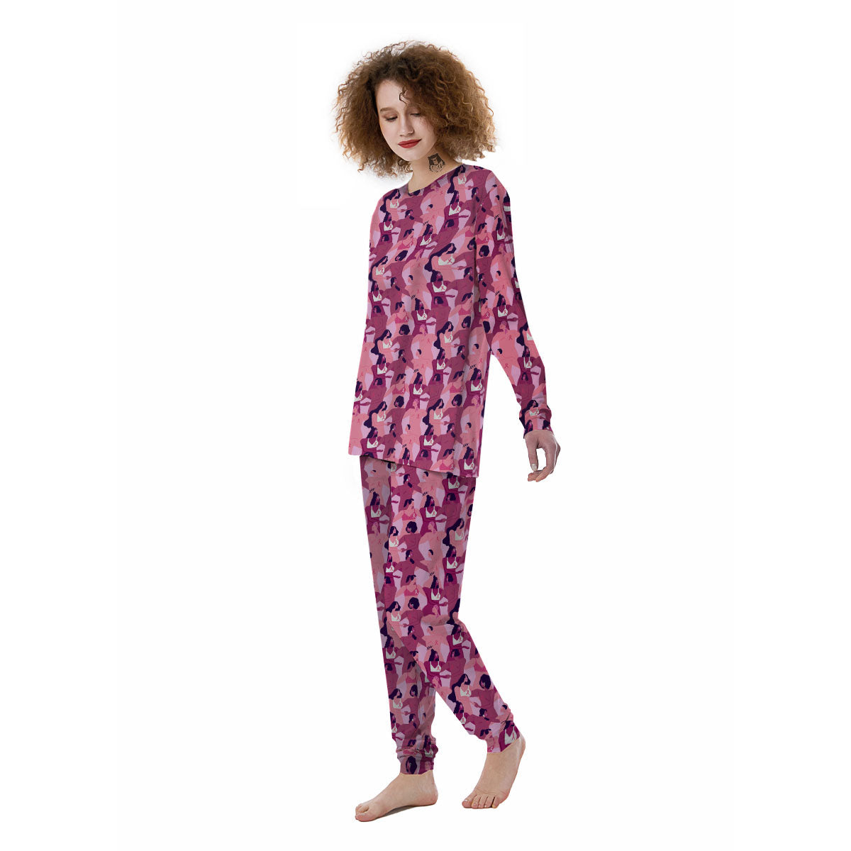 Breast Cancer Pink Print Pattern Women's Pajamas-grizzshop