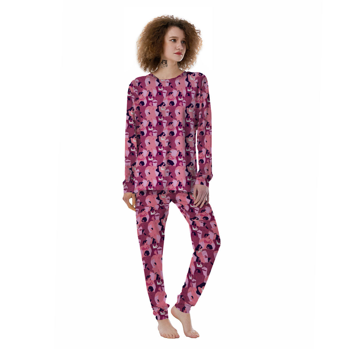 Breast Cancer Pink Print Pattern Women's Pajamas-grizzshop