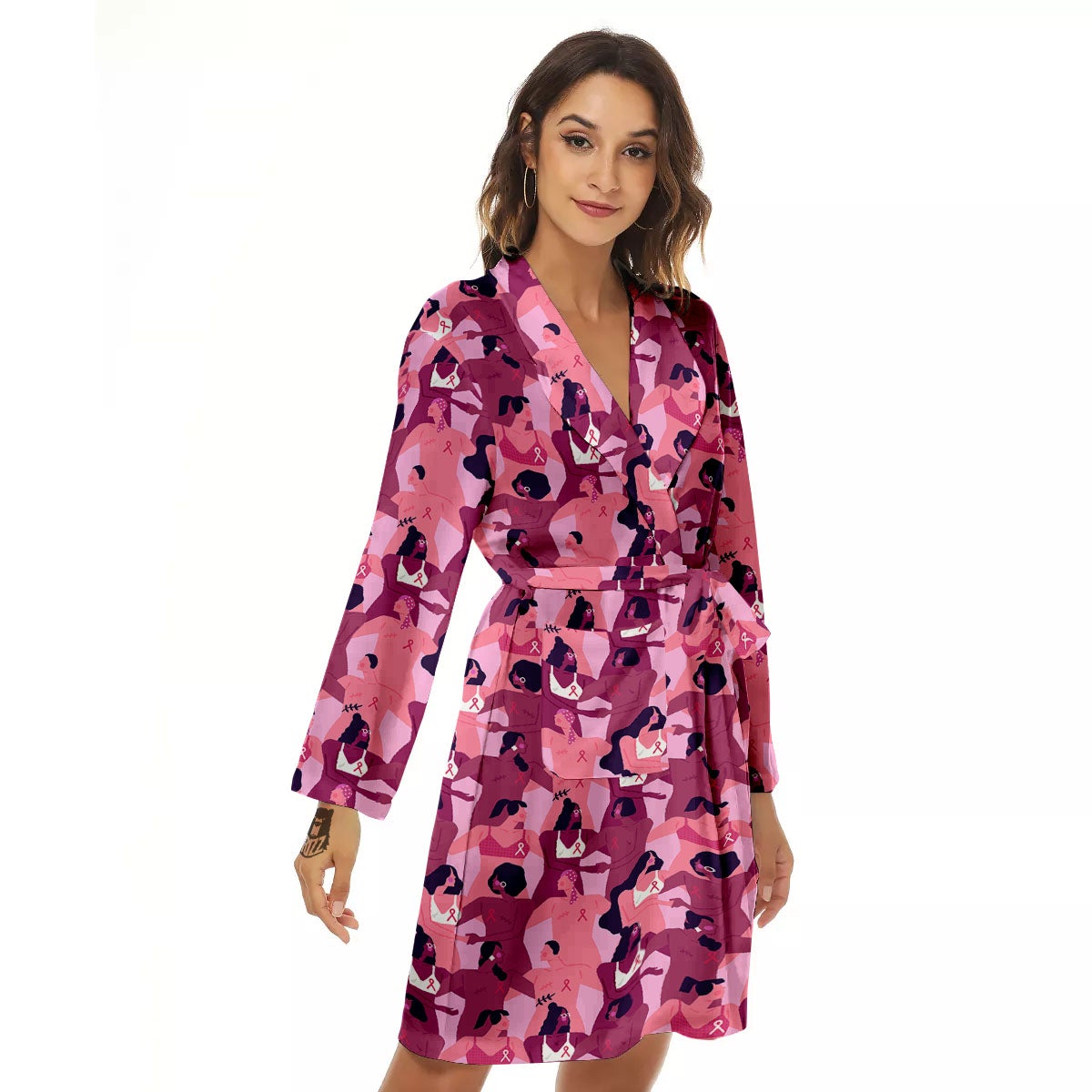 Breast Cancer Pink Print Pattern Women's Robe-grizzshop