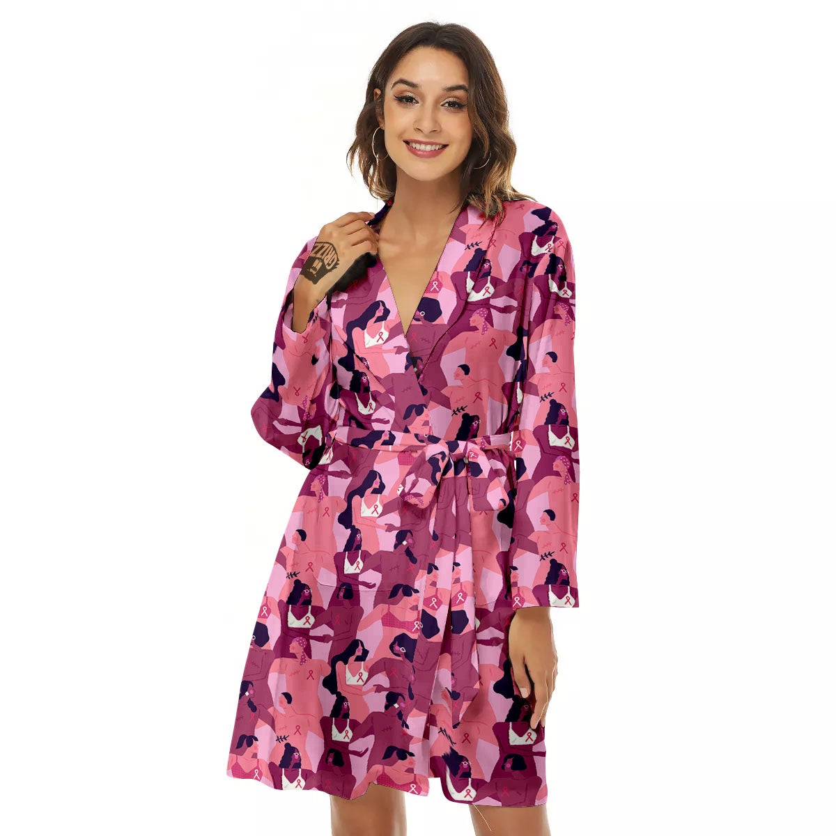 Breast Cancer Pink Print Pattern Women's Robe-grizzshop