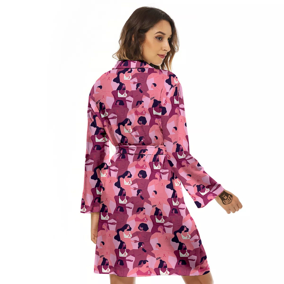 Breast Cancer Pink Print Pattern Women's Robe-grizzshop