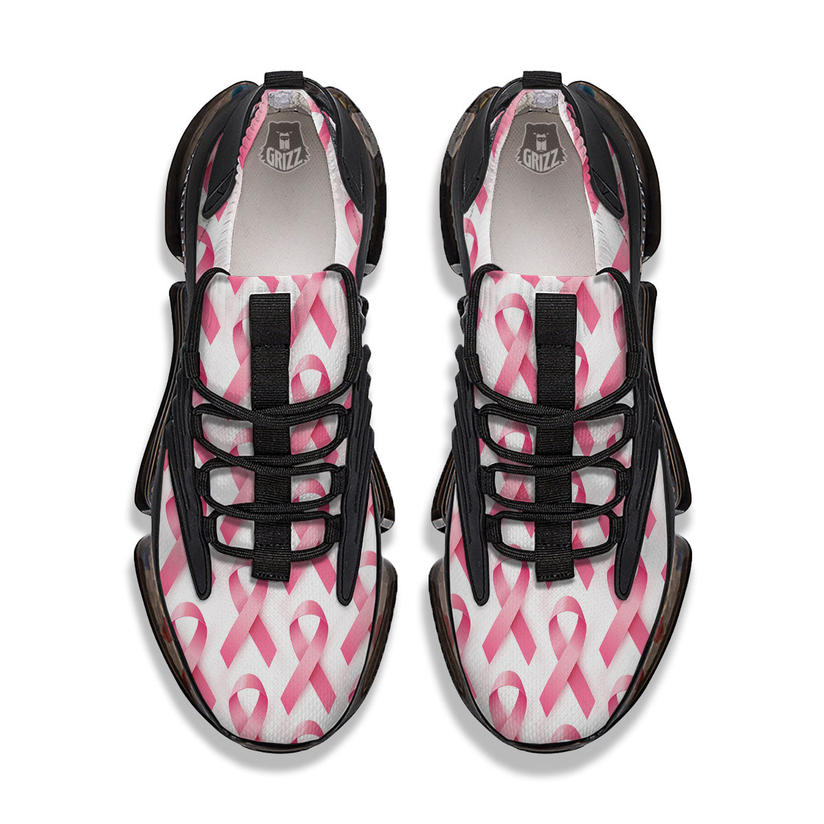 Breast Cancer Pink Ribbon Print Pattern Black Gym Shoes-grizzshop
