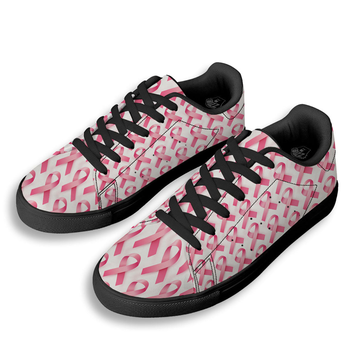 Breast Cancer Pink Ribbon Print Pattern Black Low Top Sneakers-grizzshop
