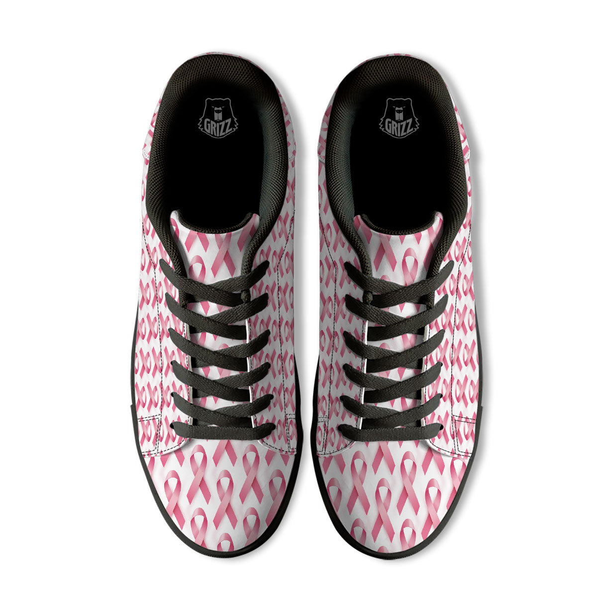 Breast Cancer Pink Ribbon Print Pattern Black Low Top Sneakers-grizzshop