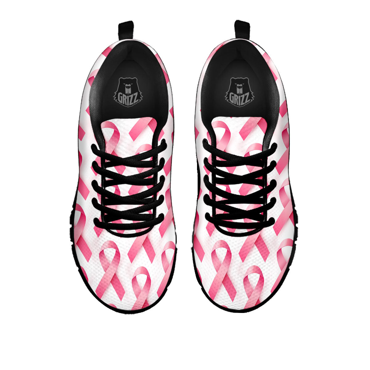 Breast Cancer Pink Ribbon Print Pattern Black Sneaker-grizzshop