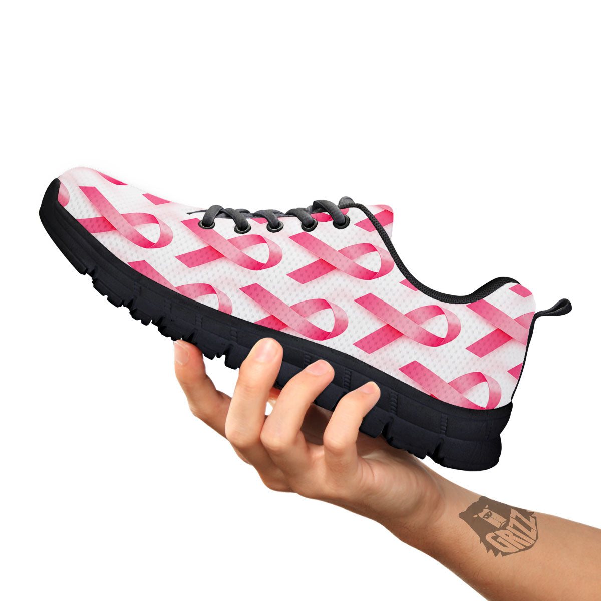 Breast Cancer Pink Ribbon Print Pattern Black Sneaker-grizzshop