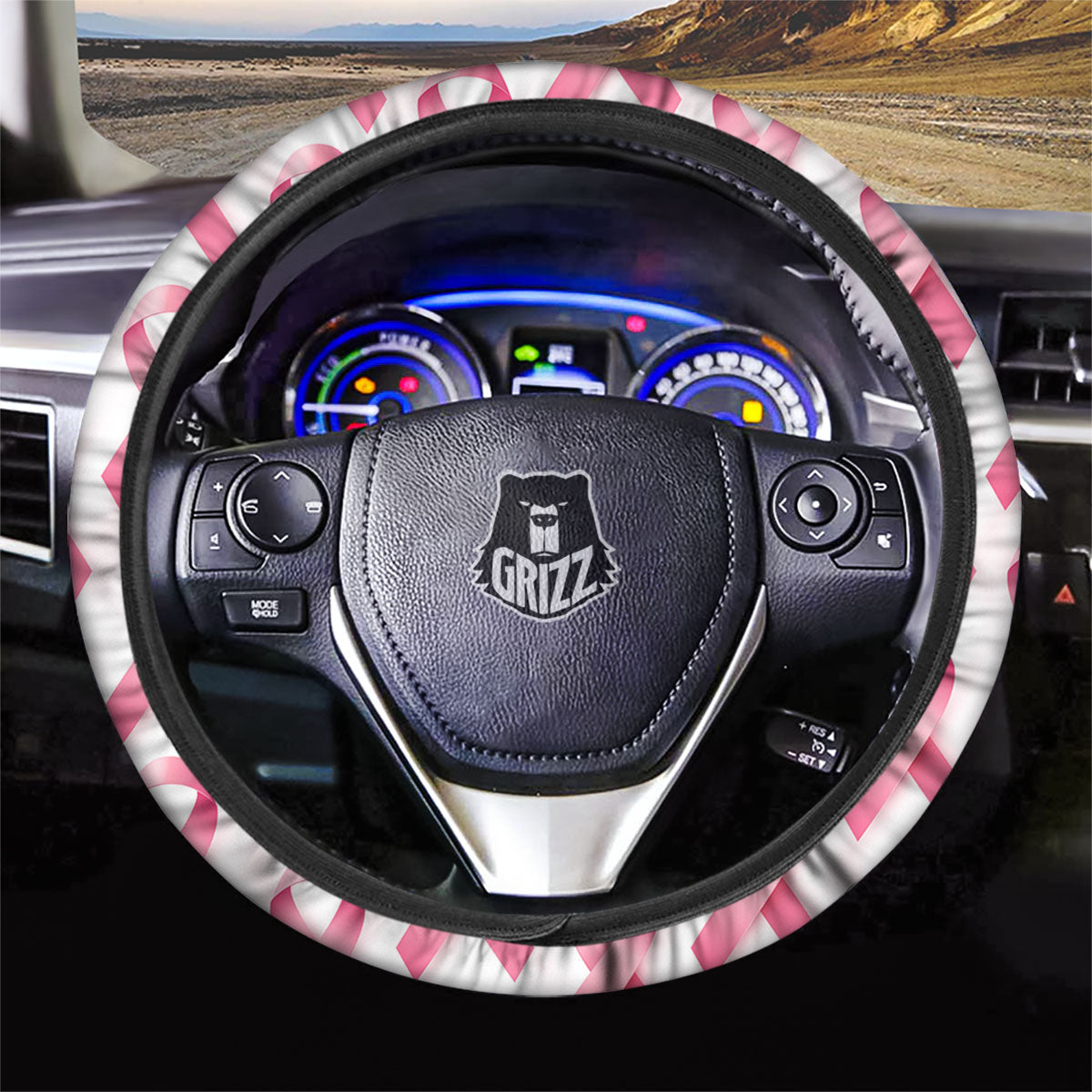 Breast Cancer Pink Ribbon Print Pattern Car Steering Wheel Cover-grizzshop
