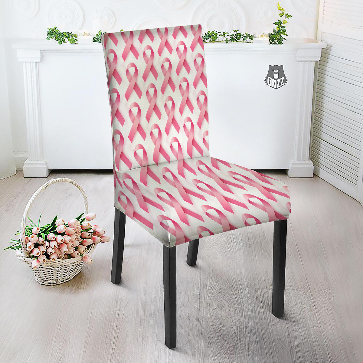 Breast Cancer Pink Ribbon Print Pattern Dining Chair Slipcover-grizzshop