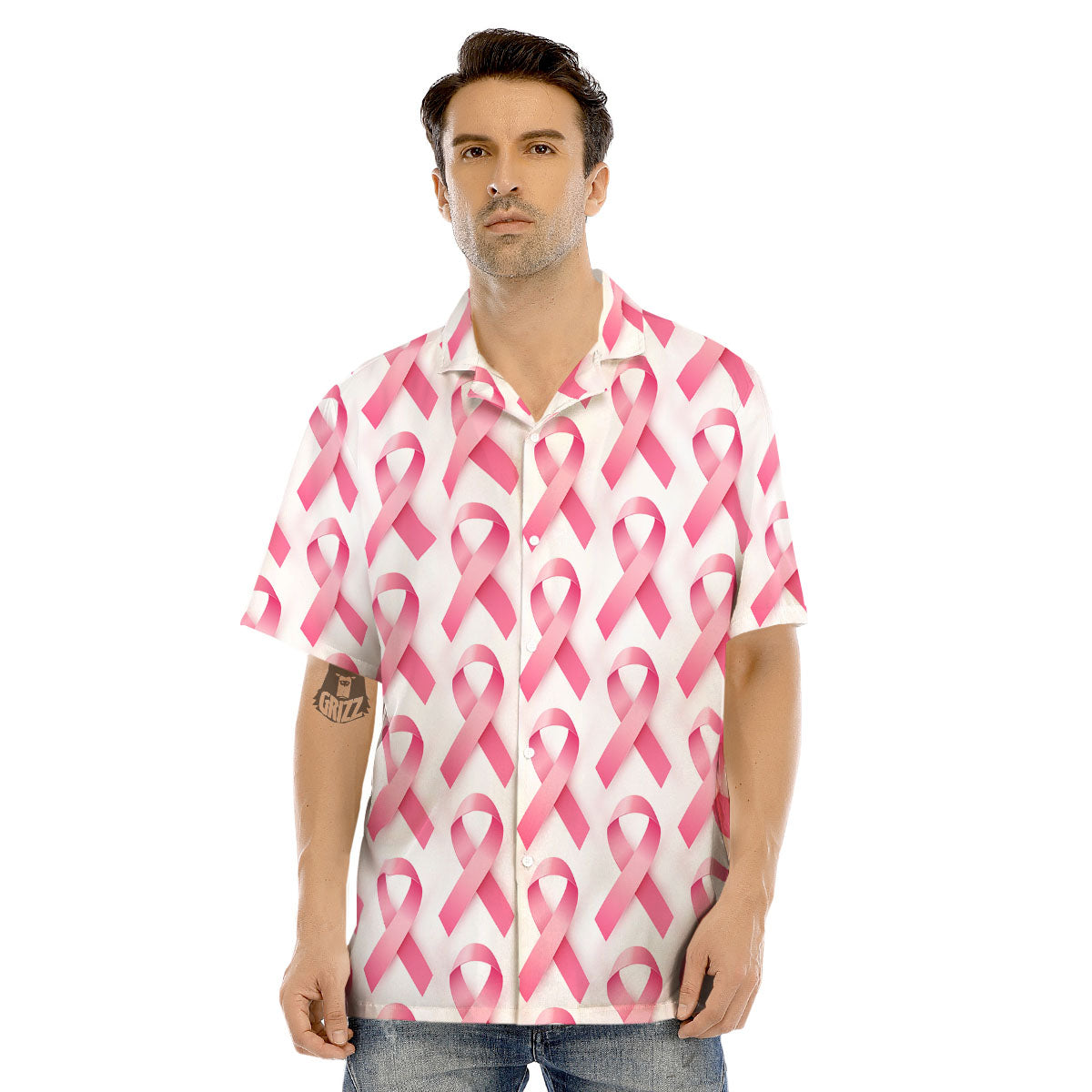 Breast Cancer Pink Ribbon Print Pattern Men's Hawaiian Shirt-grizzshop