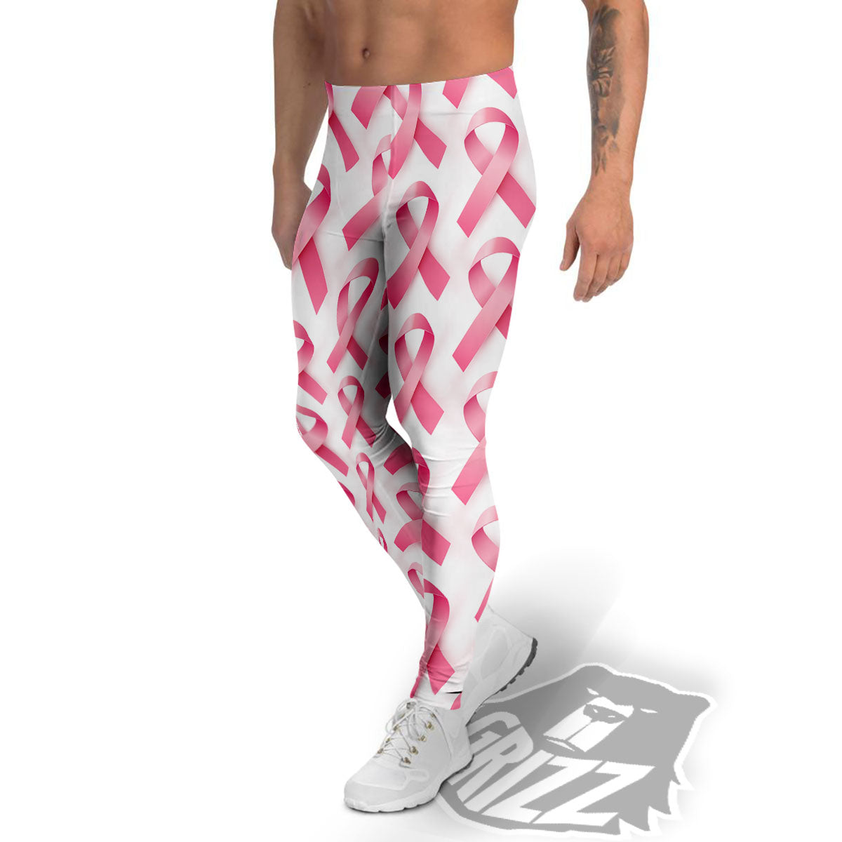 Breast Cancer Pink Ribbon Print Pattern Men's Leggings-grizzshop