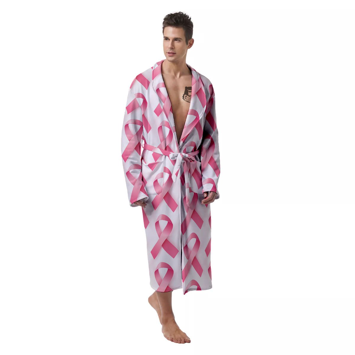 Breast Cancer Pink Ribbon Print Pattern Men's Robe-grizzshop