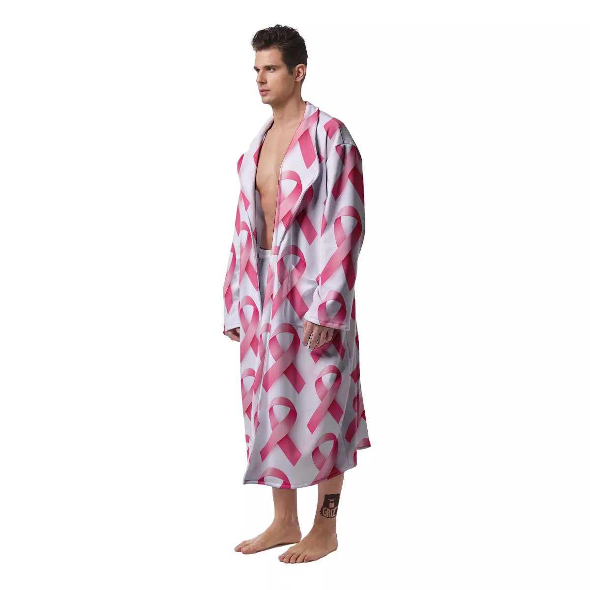 Breast Cancer Pink Ribbon Print Pattern Men's Robe-grizzshop