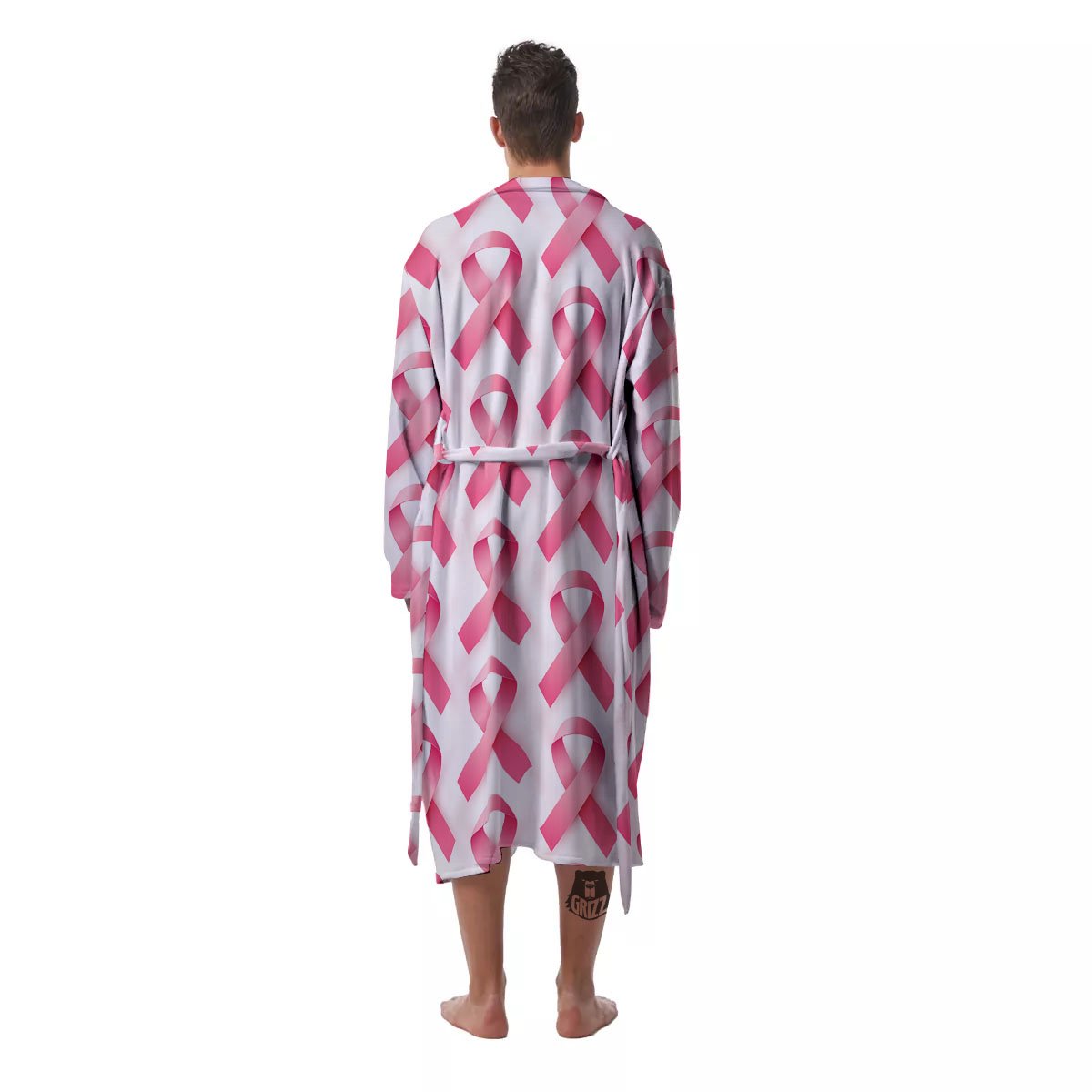Breast Cancer Pink Ribbon Print Pattern Men's Robe-grizzshop