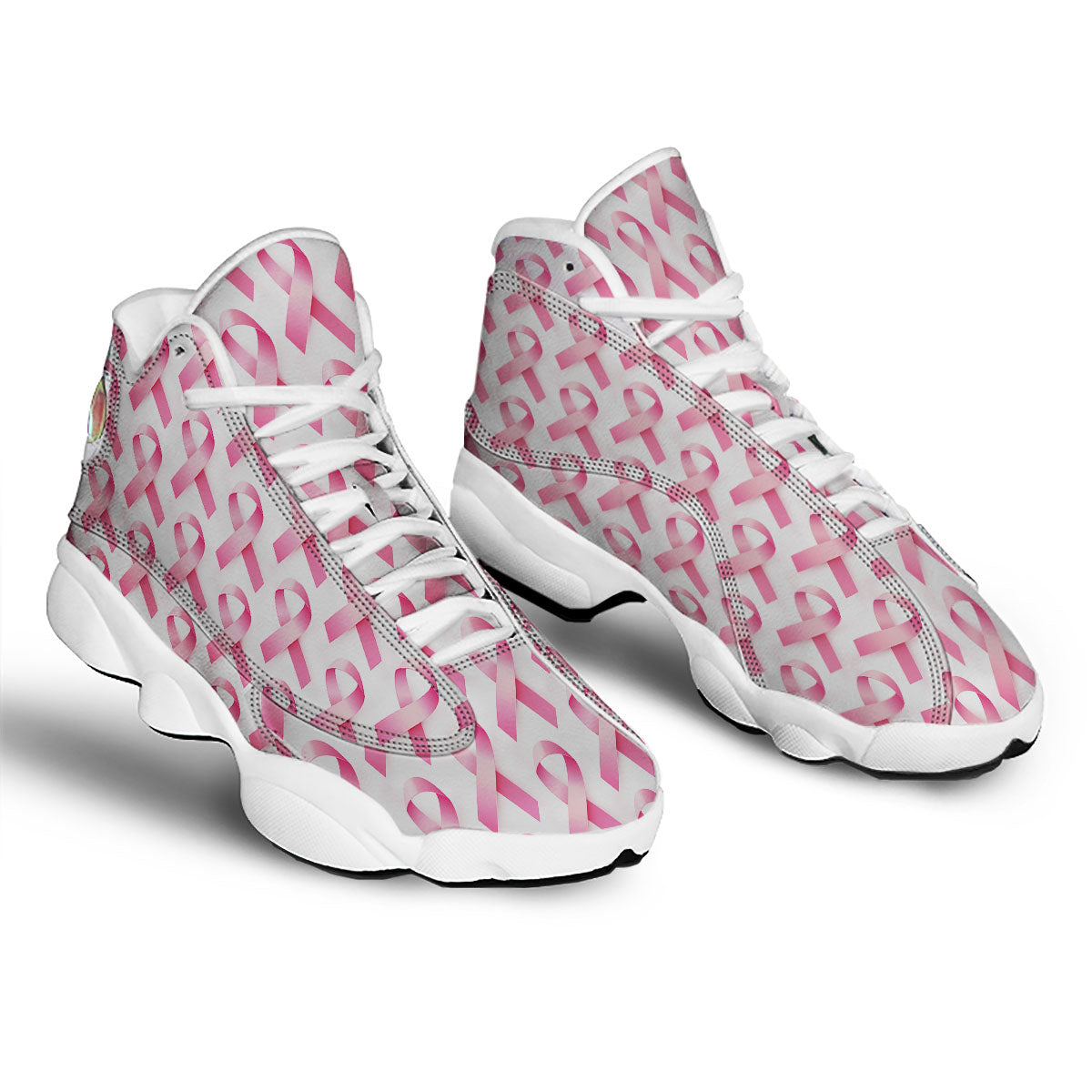 Breast Cancer Pink Ribbon Print Pattern White Basketball Shoes-grizzshop