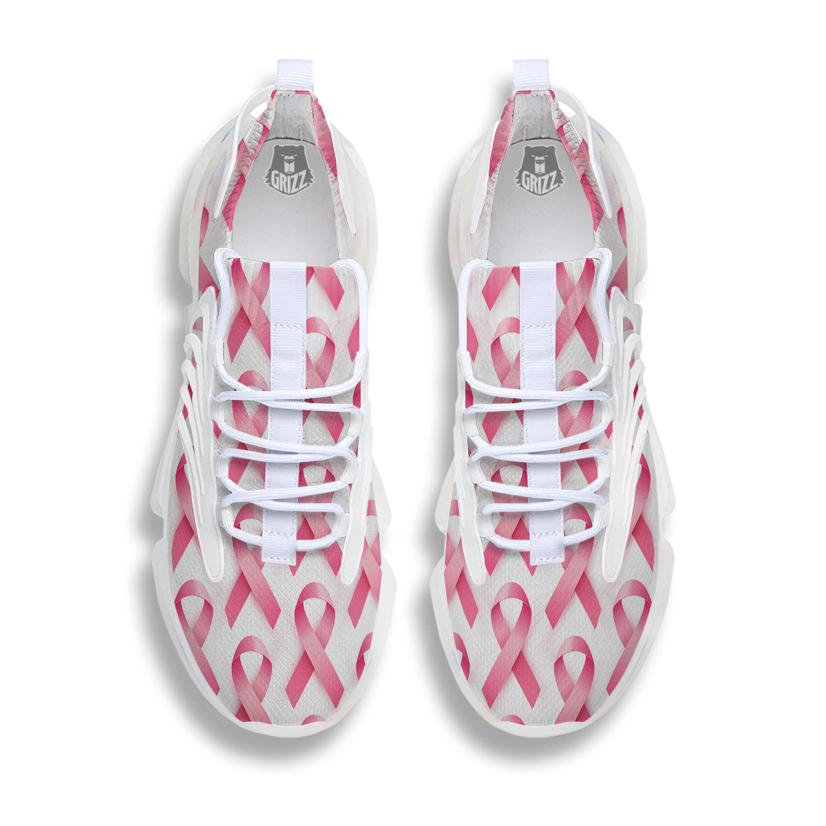Breast Cancer Pink Ribbon Print Pattern White Gym Shoes-grizzshop
