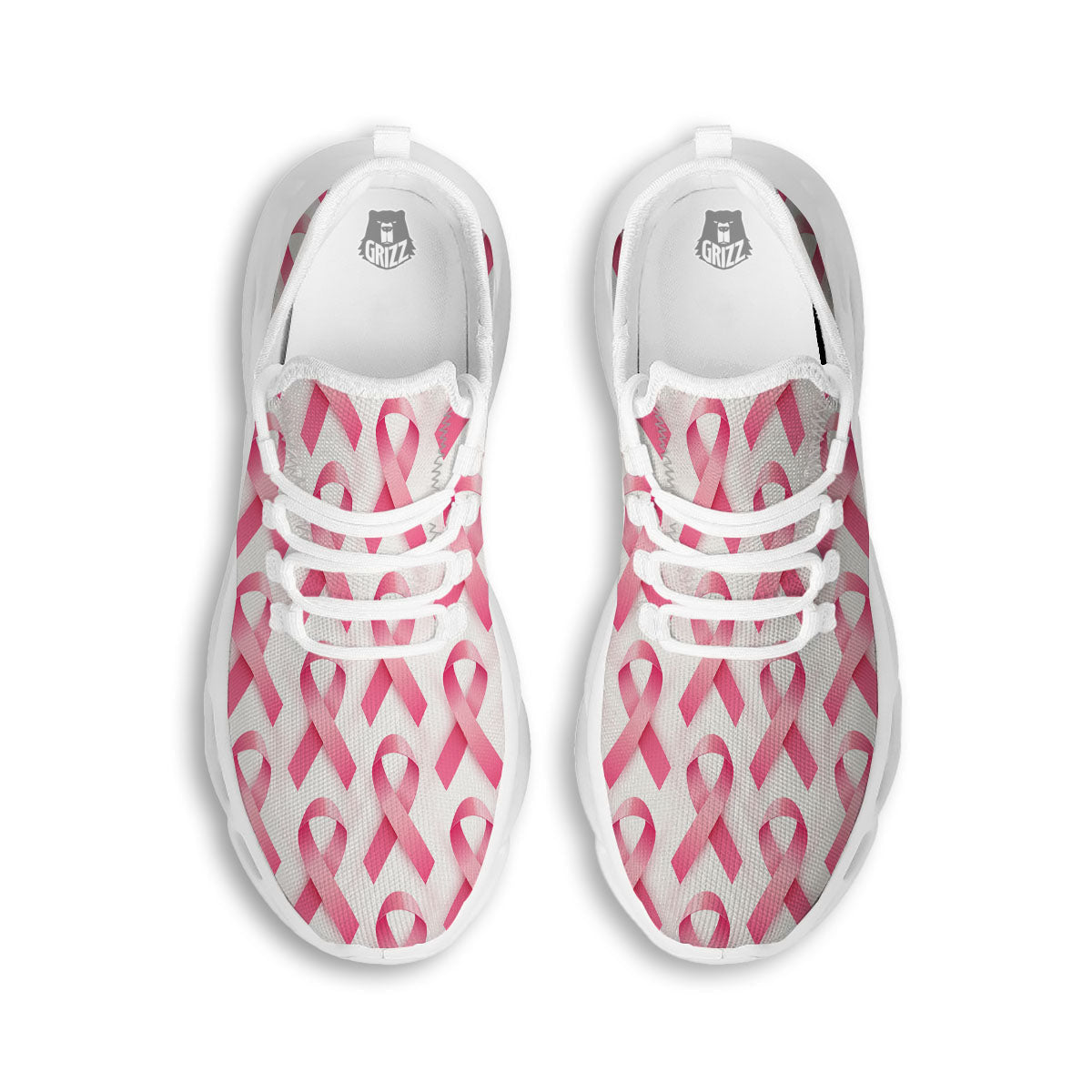Breast Cancer Pink Ribbon Print Pattern White Running Shoes-grizzshop