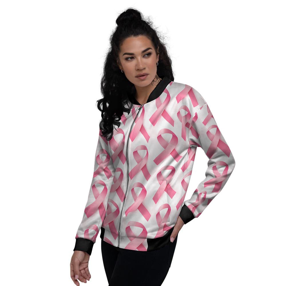 Breast Cancer Pink Ribbon Print Pattern Women's Bomber Jacket-grizzshop