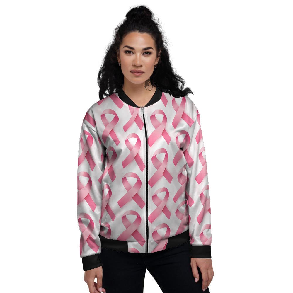 Breast Cancer Pink Ribbon Print Pattern Women's Bomber Jacket-grizzshop