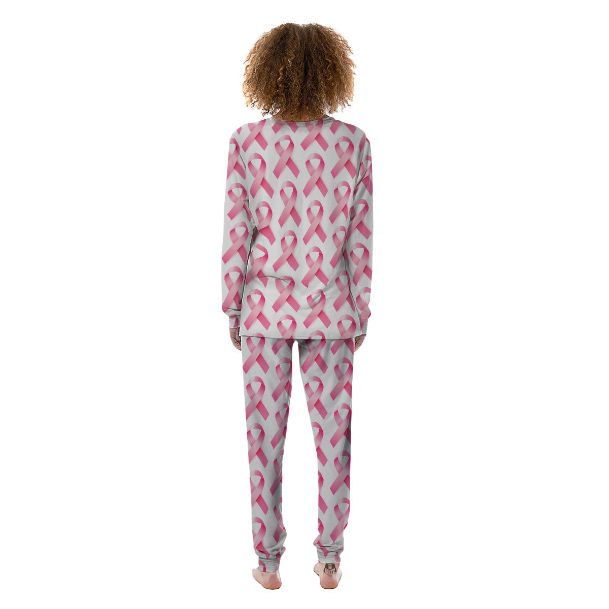 Breast Cancer Pink Ribbon Print Pattern Women's Pajamas-grizzshop