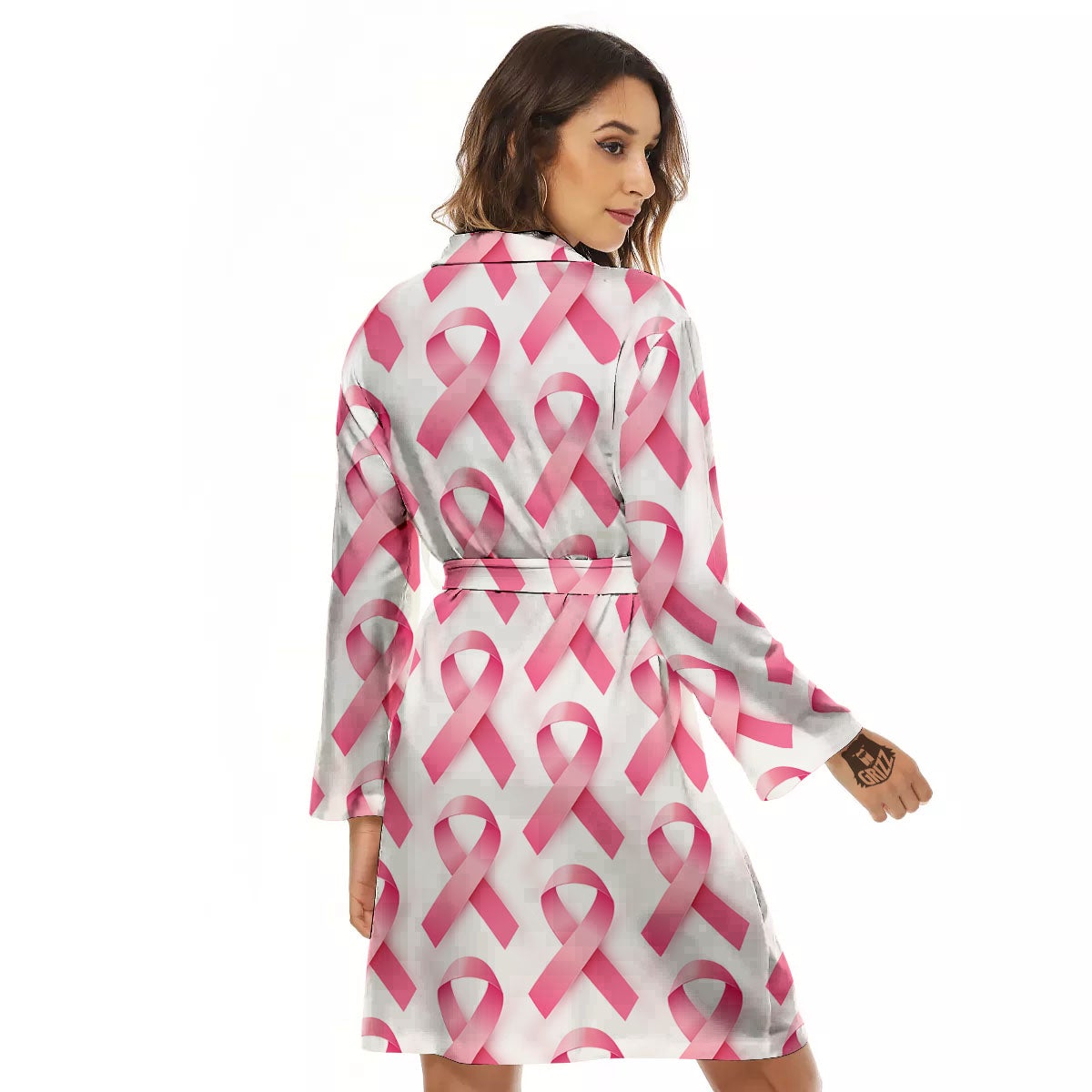 Breast Cancer Pink Ribbon Print Pattern Women's Robe-grizzshop