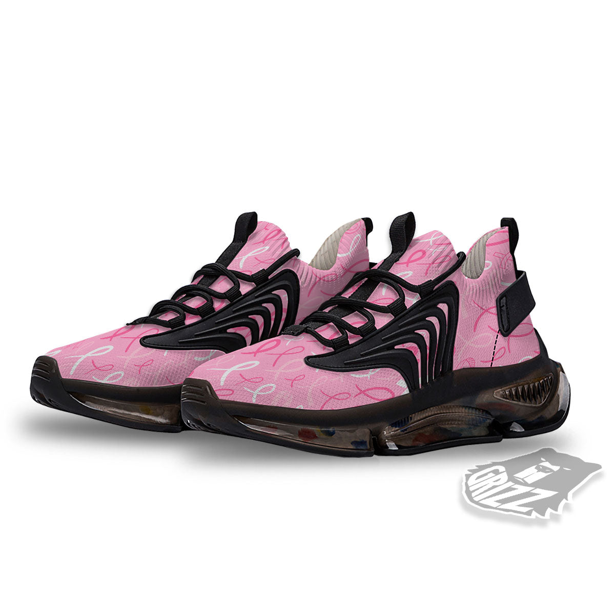 Breast Cancer Ribbon Pink Print Pattern Black Gym Shoes-grizzshop