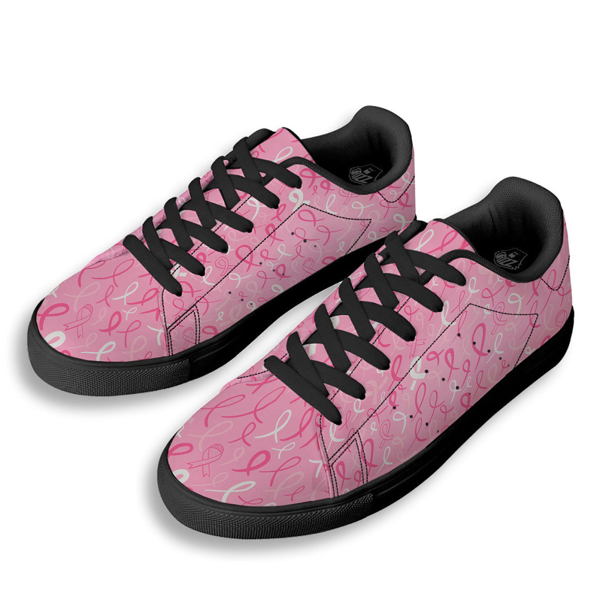 Breast Cancer Ribbon Pink Print Pattern Black Low Top Sneakers-grizzshop