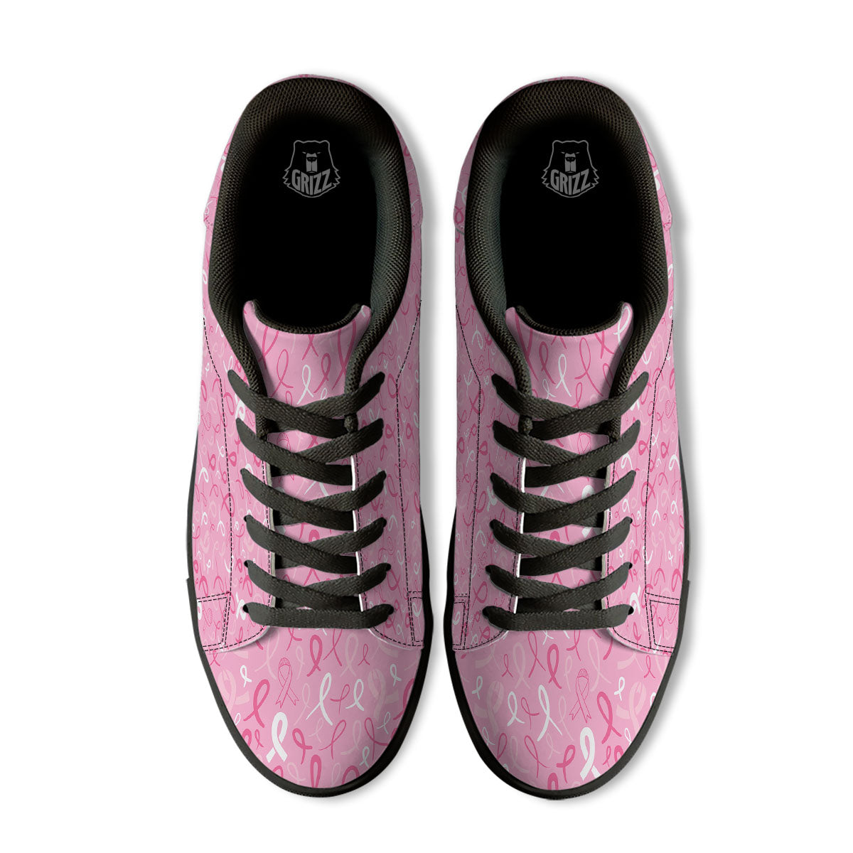 Breast Cancer Ribbon Pink Print Pattern Black Low Top Sneakers-grizzshop