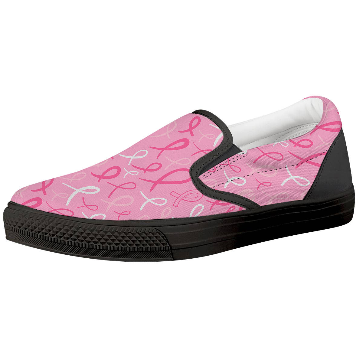 Breast Cancer Ribbon Pink Print Pattern Black Slip On Shoes-grizzshop