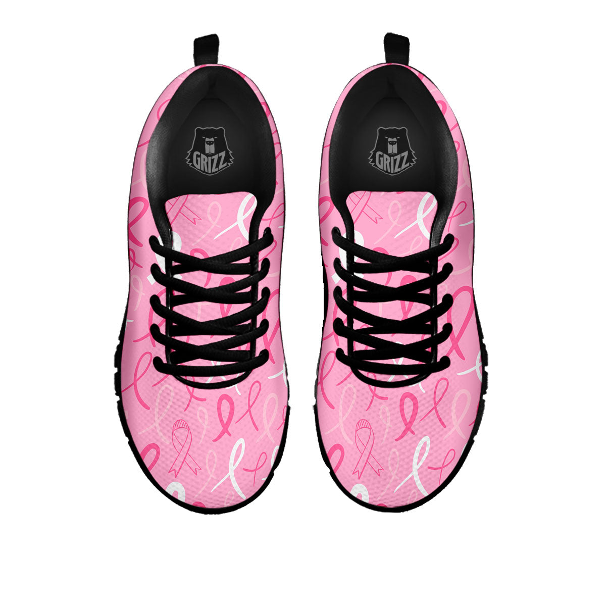 Breast Cancer Ribbon Pink Print Pattern Black Sneaker-grizzshop