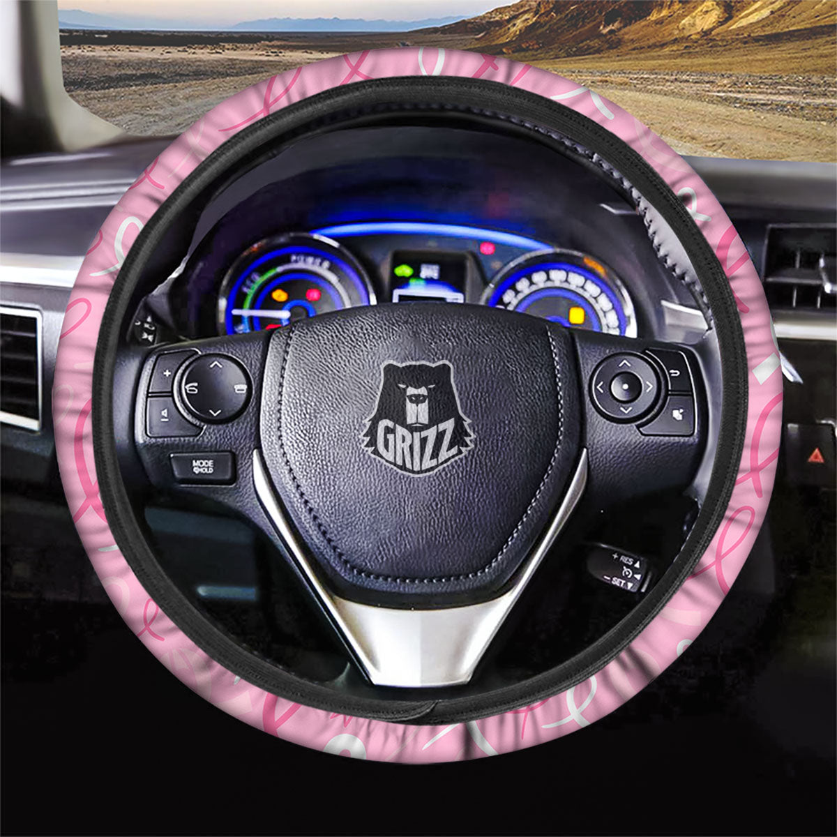 Breast Cancer Ribbon Pink Print Pattern Car Steering Wheel Cover-grizzshop