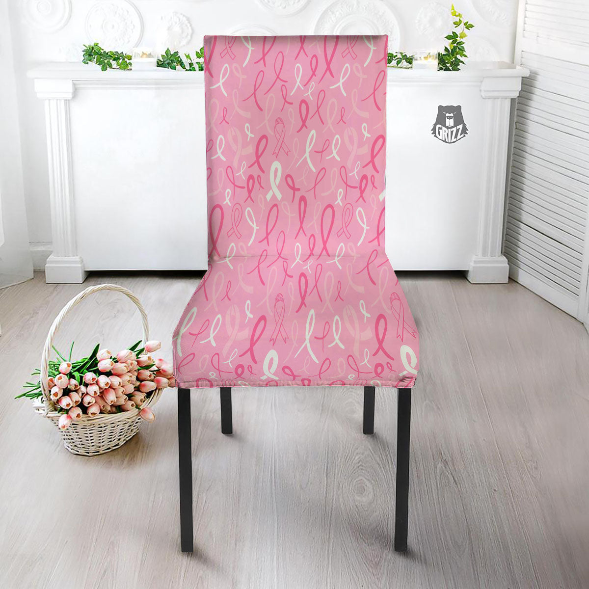 Breast Cancer Ribbon Pink Print Pattern Dining Chair Slipcover-grizzshop