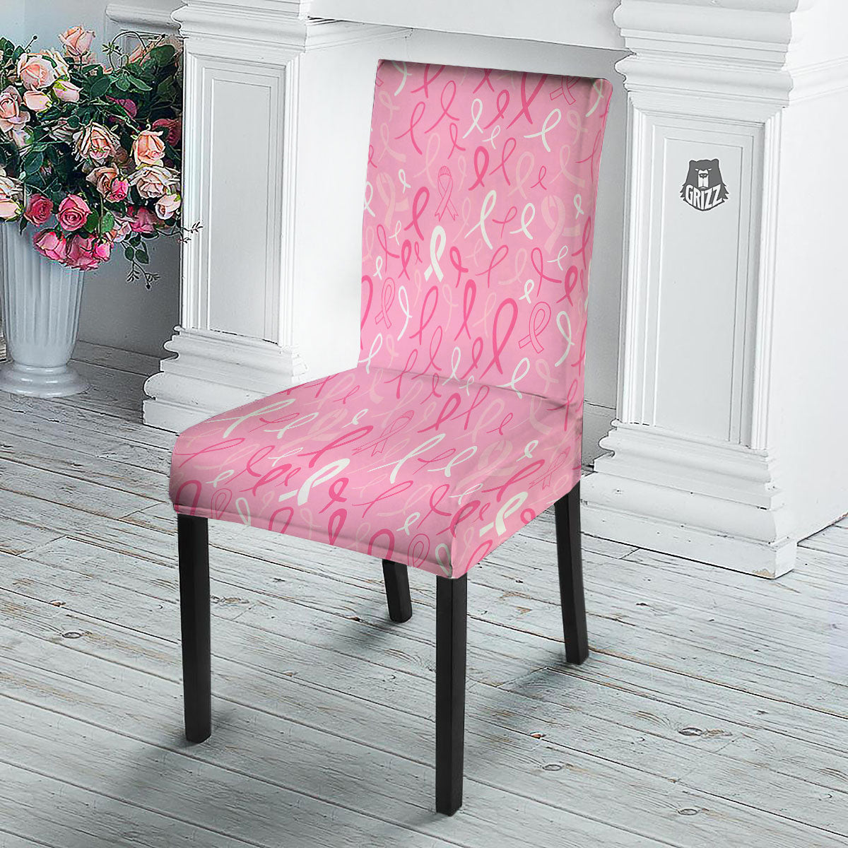 Breast Cancer Ribbon Pink Print Pattern Dining Chair Slipcover-grizzshop
