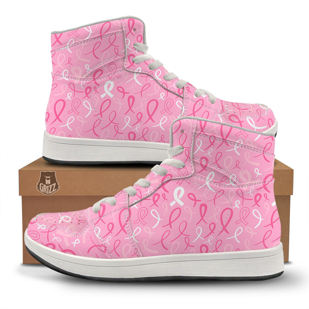 Breast Cancer Ribbon Pink Print Pattern High Top Sneakers-grizzshop